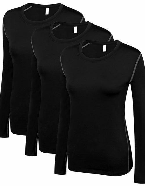 Load image into Gallery viewer, WANAYOU Women's Compression Dry Fit Long Sleeve Shirt 3 Pack Black Size S
