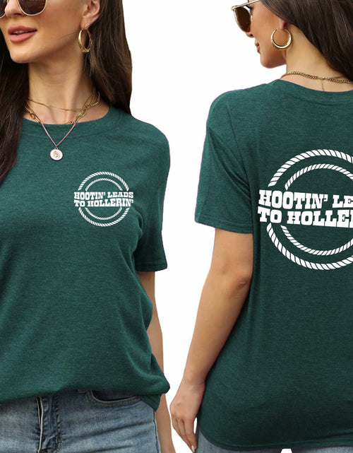 Load image into Gallery viewer, RUSASKO Womens Hootin' Leads to Hollerin' T-Shirt Dark Green Size XXL
