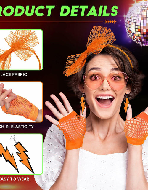 Load image into Gallery viewer, Maiteenly 80s Costume Accessories Purple Pink Neon Earrings Gloves 2 Sets
