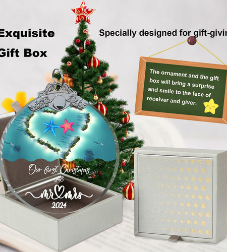 Just Married 3" Glass Ornament 2024 Wedding Couple Gift with Gift Box