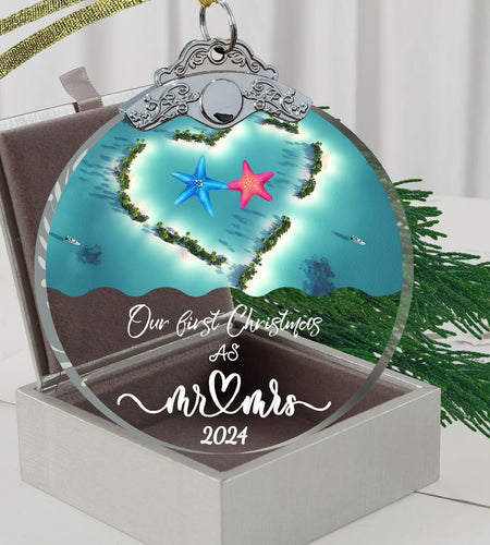 Just Married 3" Glass Ornament 2024 Wedding Couple Gift with Gift Box