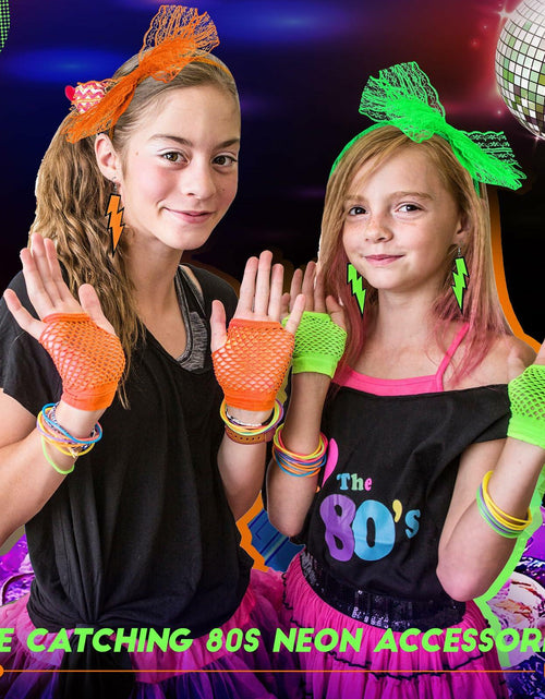 Load image into Gallery viewer, Maiteenly 80s Costume Accessories Set Lace Headband Neon Earrings Gloves
