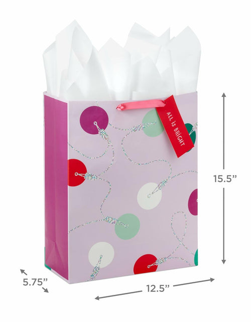 Load image into Gallery viewer, Hallmark 15" Extra Large Holiday Gift Bag Trendy Lights Pink with Tissue &amp; Tag
