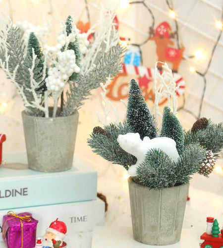 SUPREME 2PCS Mini Xmas Tree Tabletop Decor Artificial Indoor Holiday