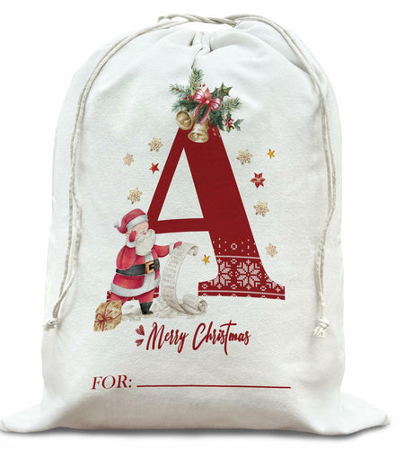 DSHFG Christmas Initial Personalized Drawstring Gift Bag for Women Red