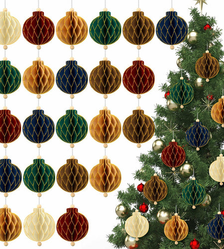 Watersay 18 Pc Glitter Christmas Honeycomb Ornaments Vintage Neutral Decor