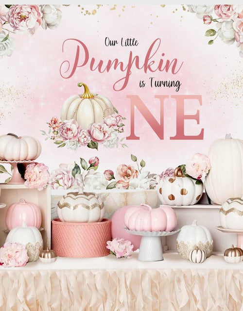Load image into Gallery viewer, MEHOFOND Fall Pumpkin 1st Birthday Backdrop Banner Pastel Pink 70.8x43.3in
