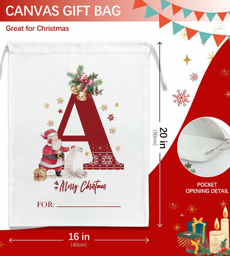 DSHFG Christmas Initial Personalized Drawstring Gift Bag for Women Red