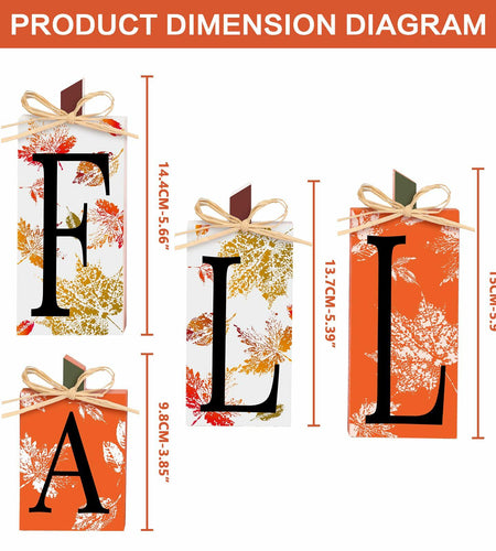 4 PCS Autumn Wood Sign Fall Decor Farmhouse Harvest Thanksgiving Indoor