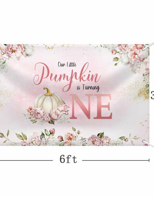 Load image into Gallery viewer, MEHOFOND Fall Pumpkin 1st Birthday Backdrop Banner Pastel Pink 70.8x43.3in
