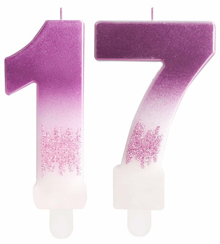 Zi Lan MGJJB-17 Rose Pink Gradient Number 17 Birthday Candle Cake Topper
