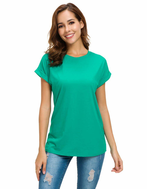 Load image into Gallery viewer, MSHING Women's Simple Crew Neck Loose Lake Green T-Shirt Size L
