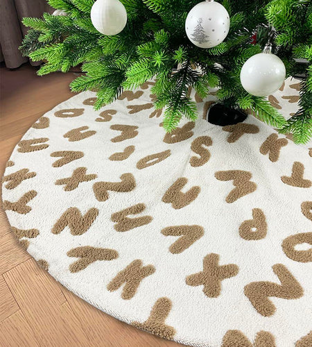 AISENO 48 Inch White Plush Alphabet Christmas Tree Skirt Faux Fur Decor