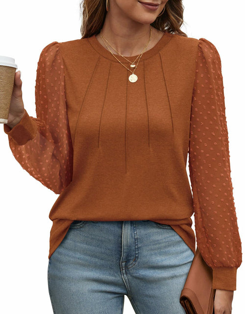 Load image into Gallery viewer, OFEEFAN Womens Puff Sleeve Top Caramel Long Sleeve Size S
