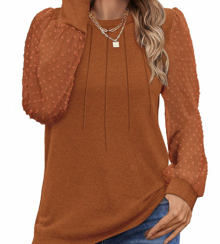 OFEEFAN Womens Puff Sleeve Top Caramel Long Sleeve Size S