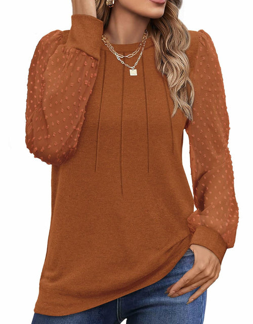 Load image into Gallery viewer, OFEEFAN Womens Puff Sleeve Top Caramel Long Sleeve Size S
