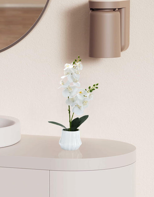 Load image into Gallery viewer, Angerlo 13" White Artificial Butterfly Orchid Ceramic Vase Decor
