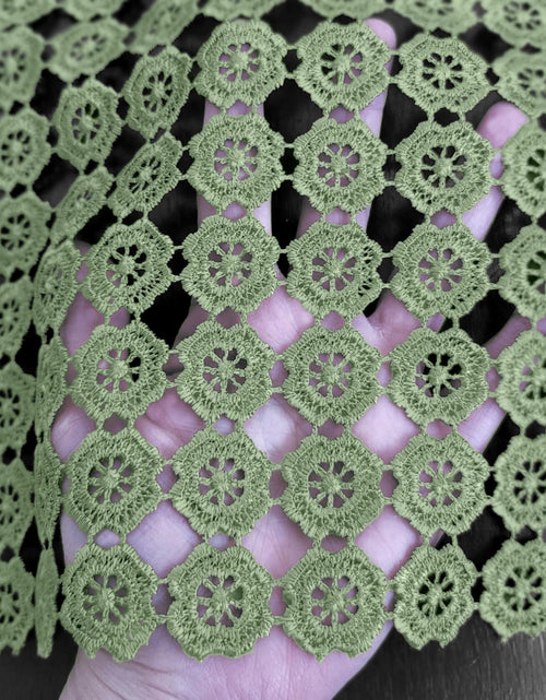 Load image into Gallery viewer, Elegant Comfort Table Runner Green Crochet Luxury Embroidery 16x20 Inch
