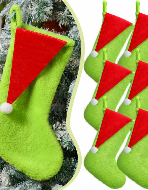 Load image into Gallery viewer, Lunmon 6pcs 18in Red Green Christmas Stockings Faux Fur Holiday Decor
