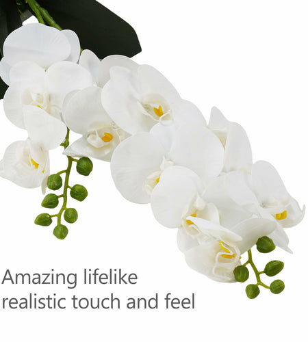 Angerlo 13" White Artificial Butterfly Orchid Ceramic Vase Decor