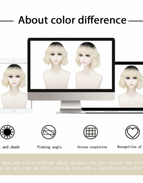 Load image into Gallery viewer, LABEAUTÉ Synthetic Short Wavy Blonde Black Ombre Bob Wig with Bangs

