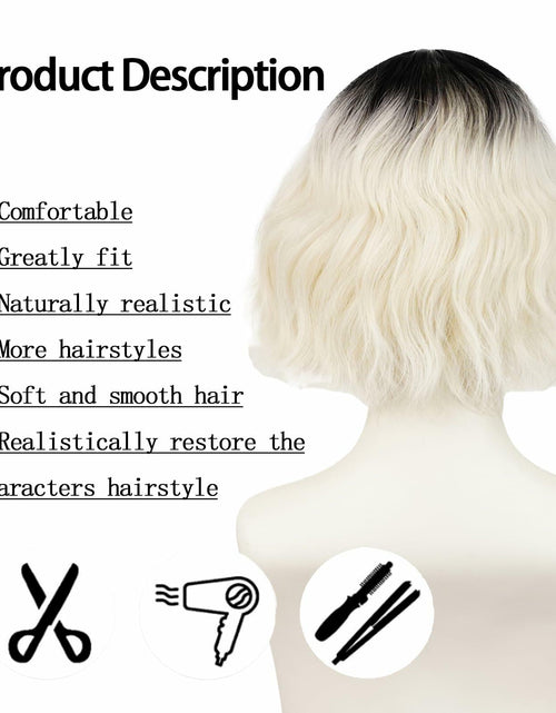 Load image into Gallery viewer, LABEAUTÉ Synthetic Short Wavy Blonde Black Ombre Bob Wig with Bangs
