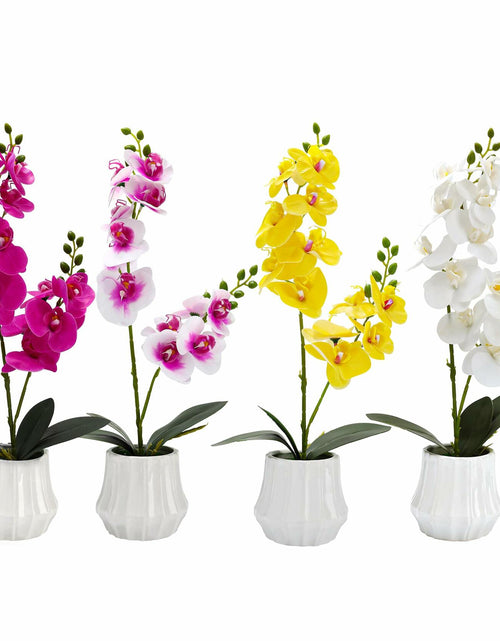 Load image into Gallery viewer, Angerlo 13" White Artificial Butterfly Orchid Ceramic Vase Decor
