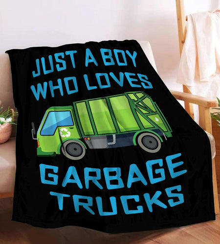 Boy Who Loves Garbage Trucks Soft Flannel Blanket Cozy 50x40 Kids Throw