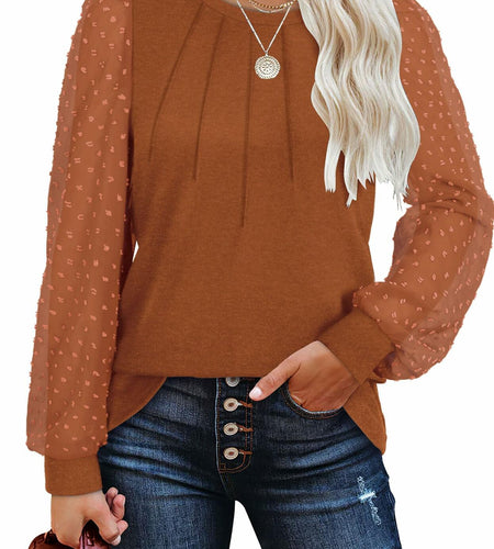 OFEEFAN Womens Puff Sleeve Top Caramel Long Sleeve Size S
