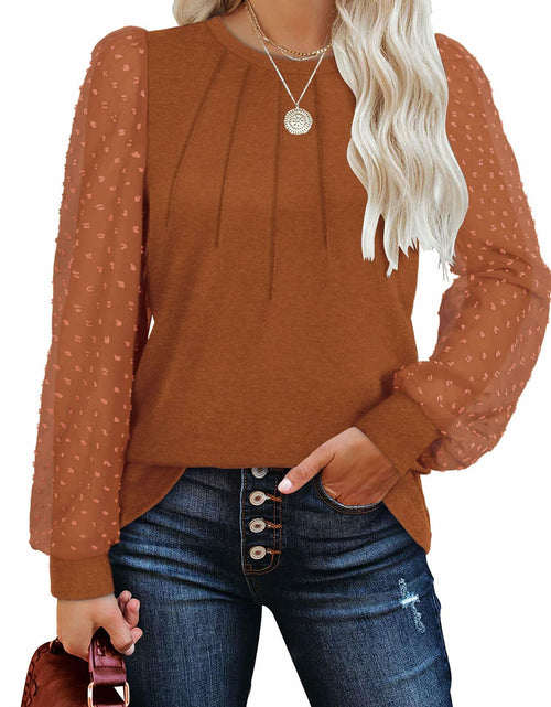 Load image into Gallery viewer, OFEEFAN Womens Puff Sleeve Top Caramel Long Sleeve Size S
