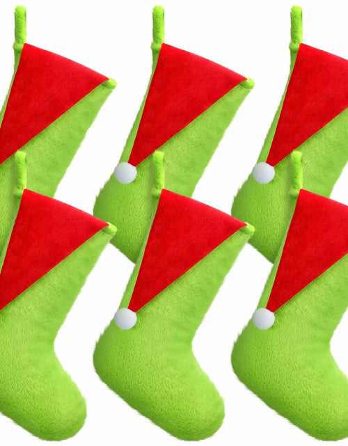 Load image into Gallery viewer, Lunmon 6pcs 18in Red Green Christmas Stockings Faux Fur Holiday Decor
