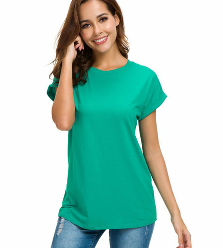 MSHING Women's Simple Crew Neck Loose Lake Green T-Shirt Size L