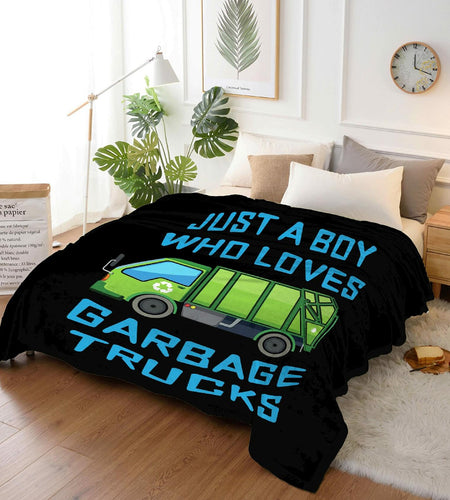 Boy Who Loves Garbage Trucks Soft Flannel Blanket Cozy 50x40 Kids Throw