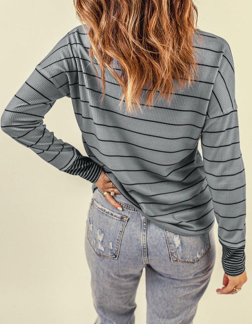 Load image into Gallery viewer, EVALESS Womens Brown Waffle Knit Henley Top Long Sleeve Size XS
