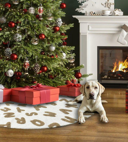 AISENO 48 Inch White Plush Alphabet Christmas Tree Skirt Faux Fur Decor