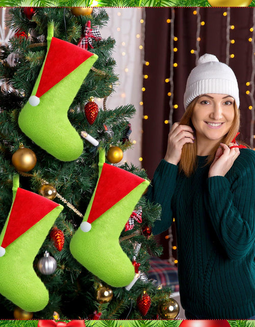 Load image into Gallery viewer, Lunmon 6pcs 18in Red Green Christmas Stockings Faux Fur Holiday Decor

