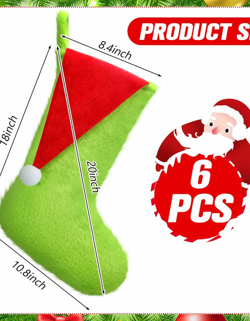 Load image into Gallery viewer, Lunmon 6pcs 18in Red Green Christmas Stockings Faux Fur Holiday Decor
