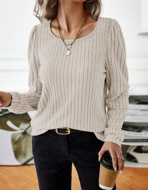 Load image into Gallery viewer, Samefar Womens Long Sleeve Blouse Casual Round Neck Apricot Size S
