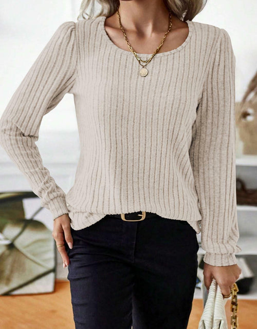 Load image into Gallery viewer, Samefar Womens Long Sleeve Blouse Casual Round Neck Apricot Size S
