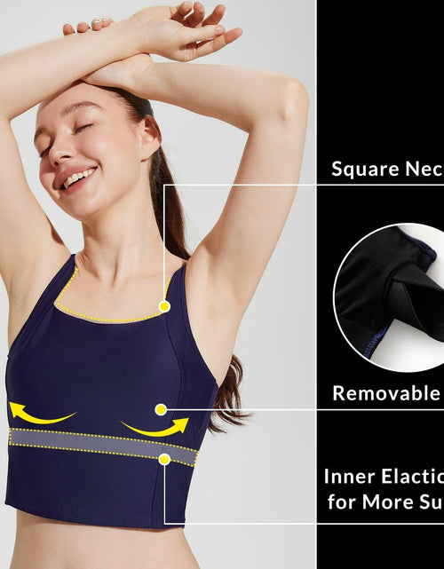 Load image into Gallery viewer, baleaf Women's Swim Top Tankini Square Neck Built-in Bra Navy Blue Size 38

