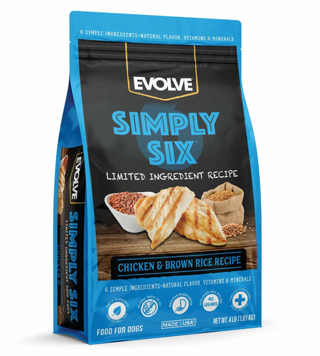 BestBy04/25 Evolve Simply Six Chicken Brown Rice Dog Food 4 lb Bag