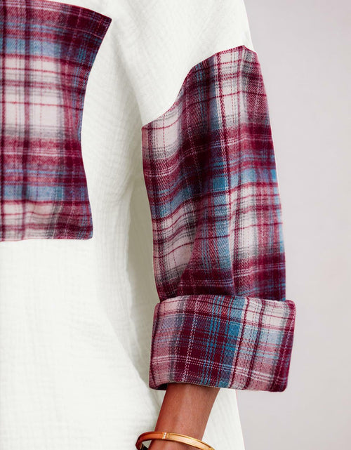Load image into Gallery viewer, HWOKEFEIYU Women's Cotton Long Sleeve Shirt Red Grid Size M
