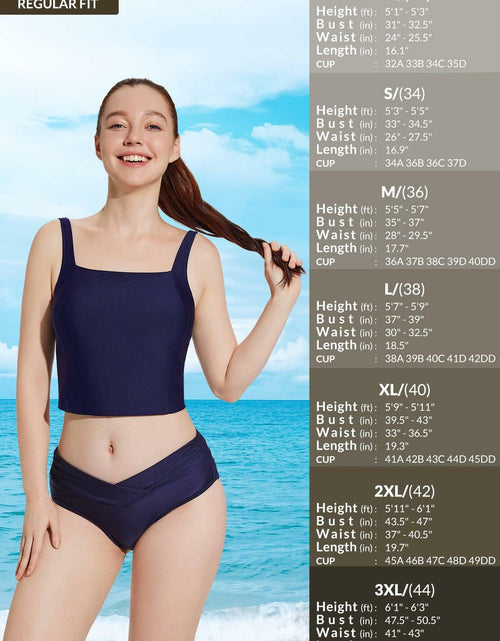 Load image into Gallery viewer, baleaf Women's Swim Top Tankini Square Neck Built-in Bra Navy Blue Size 38

