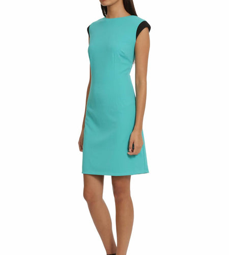 Donna Morgan Women's Teal Green Extended Shoulder Cap Sleeve Sheath Dress - Sz10