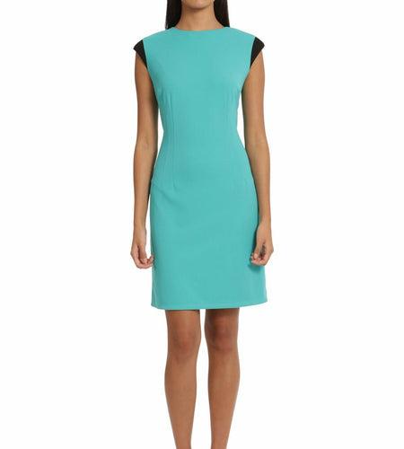Donna Morgan Women's Teal Green Extended Shoulder Cap Sleeve Sheath Dress - Sz10