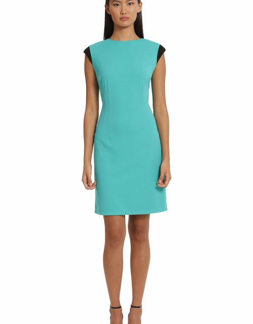 Load image into Gallery viewer, Donna Morgan Women's Teal Green Extended Shoulder Cap Sleeve Sheath Dress - Sz10
