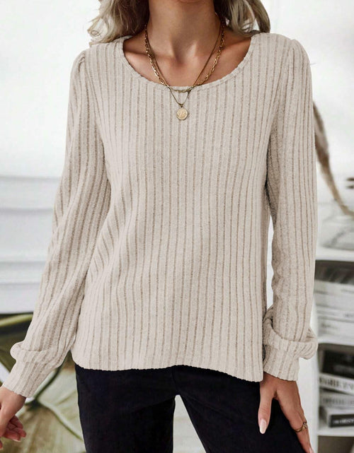 Load image into Gallery viewer, Samefar Womens Long Sleeve Blouse Casual Round Neck Apricot Size S
