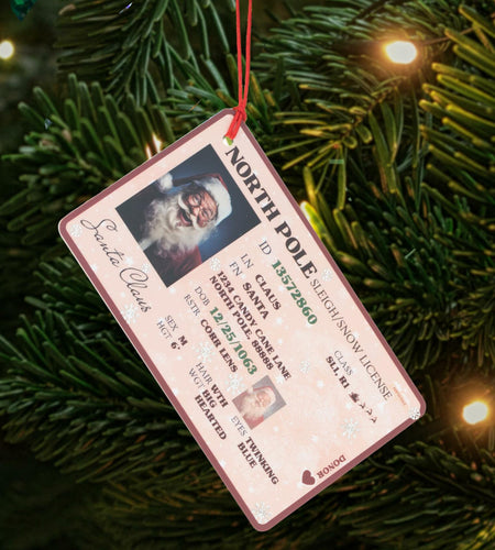Santa's Lost Driver License Christmas Ornament with String & Envelope