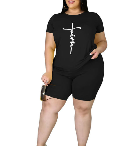 Tycorwd Plus Size 2PC Jogger Set Black Summer Casual Tracksuit Size 5-3XL