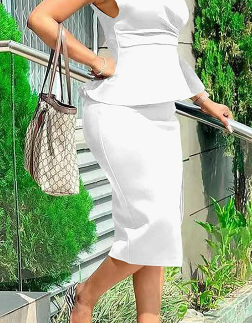 Load image into Gallery viewer, GOBLES Women's White Bodycon Midi Dress Boat Neck Short Sleeve Size L
